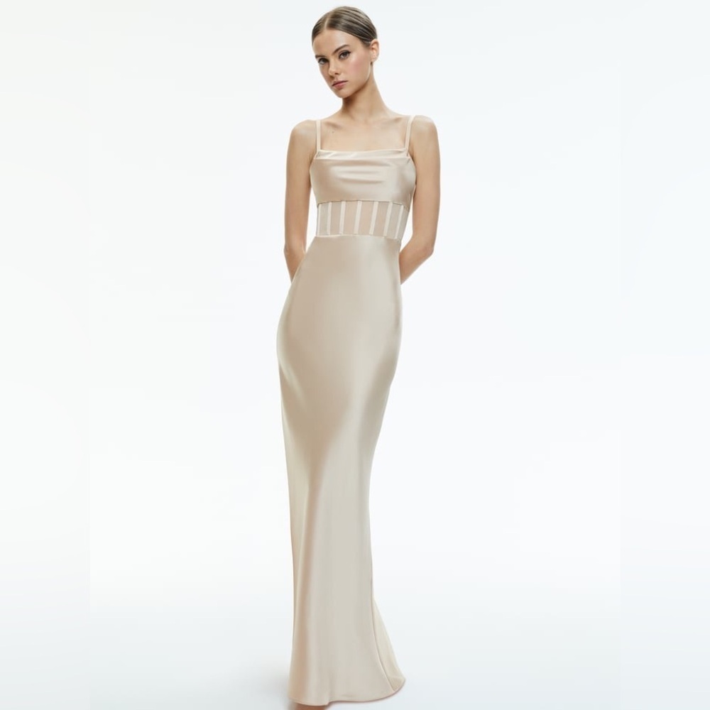 Alice + Olivia Valentina Satin Maxi Dress in Almond - Picture 13 of 13
